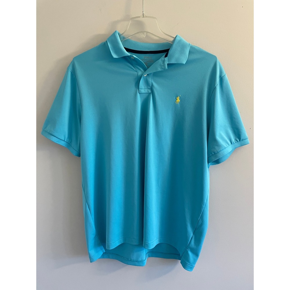 Polo Ralph‎ Lauren Performance Mens XL Turquoise Blue Yellow Pony Polo Shirt